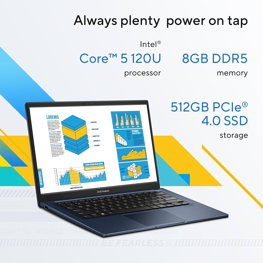 ASUS Vivobook 14 X1404VA-EB2181W Laptop – Intel Core 5 120U, 8GB DDR5, 512GB PCIe 4.0 SSD, 14” FHD IPS, Intel Graphics, Windows 11 Home, English/Arabic Keyboard, Silver