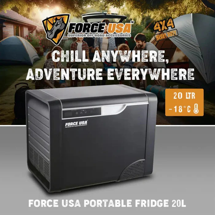 Force USA 20L Portable Fridge Freezer – Compact Car Refrigerator, -18°C Cooling, Ideal for Camping, Travel & Outdoor Adventures