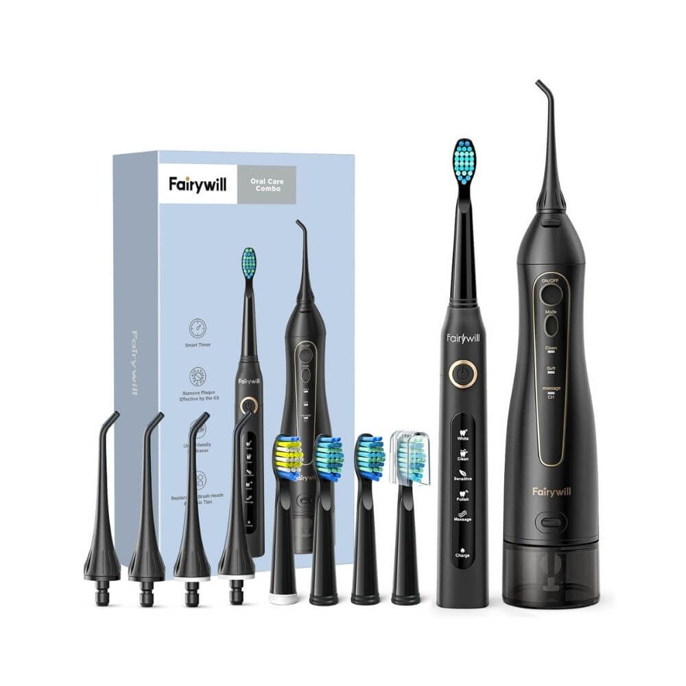 Fairywill Oral Care Combo 5020E Water Flosser + 507 ToothbrushPersonal CareIntroducing the Fairywill Oral Care Combo 5020E Water Flosser + 507 Toothbrush, a professional-grade dental care set. Experience an ideal oral hygiene routine with multiple modes f