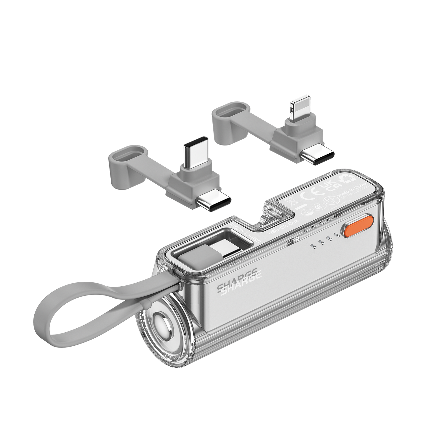 Sharge Flow MiniMobile AccessoriesTransparent aesthetic with silver metallic gloss Tiny as a roll film. Ultra-portable Cable-free with built-in connector USB-C & Lightning supported. One for all Pocket & pouch friendly Stress-free 5,000mAh Chic. Stand-out