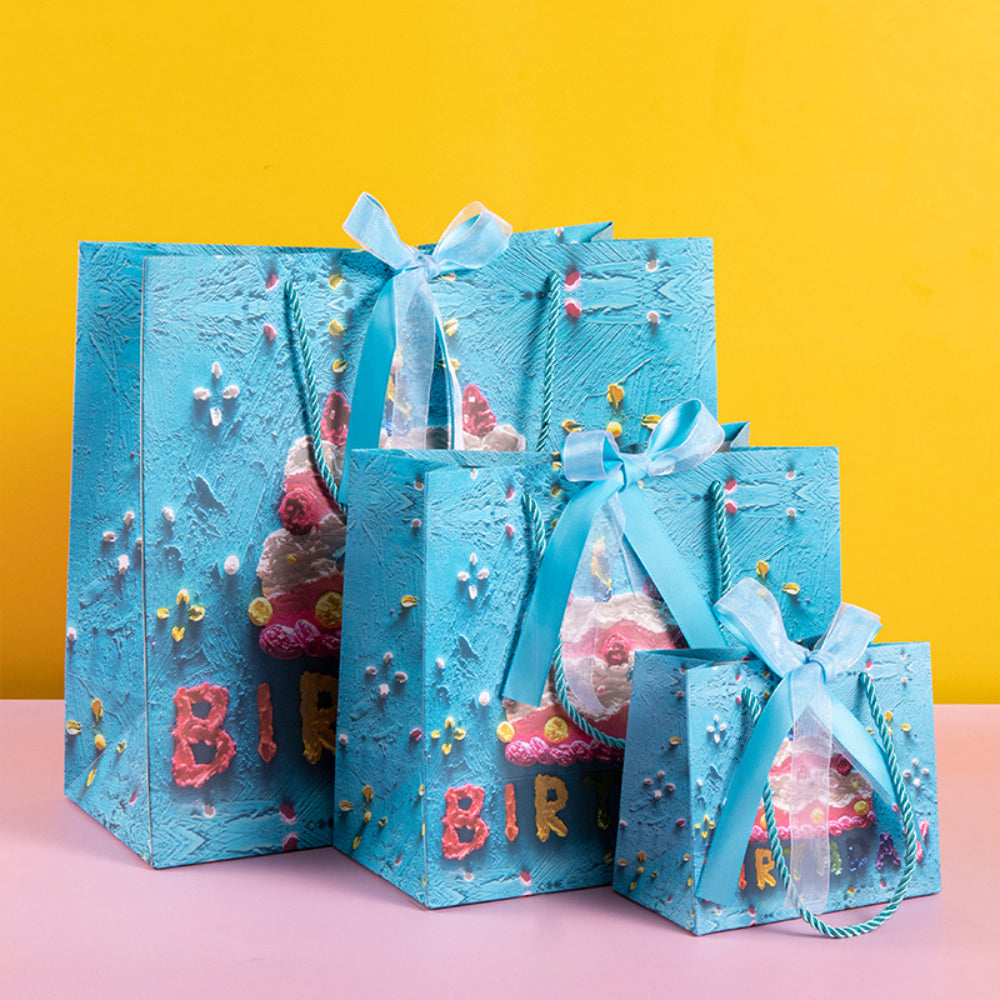 3D Blue Birthday Cake Bag - Medium 25x22x12cm