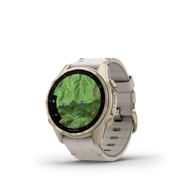 Garmin Fenix 8 43mm AMOLED Sapphire Soft Gold Stainless Steel Smartwatch – Fog Gray Leather & Silicone Bands for UAE