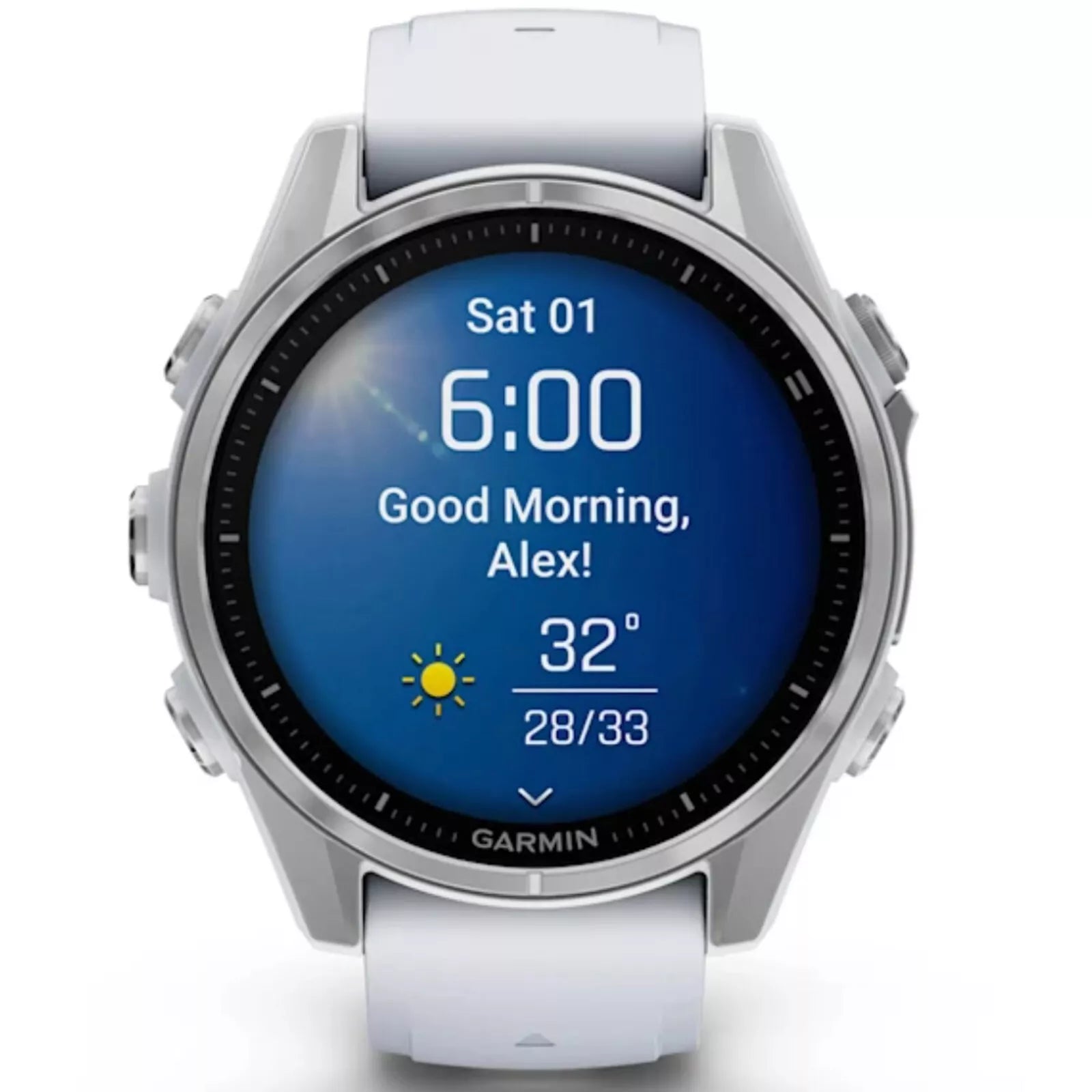 Garmin Fenix 8 43mm AMOLED Silver Smartwatch – Whitestone Silicone Band for UAE