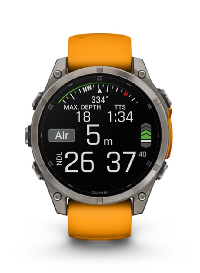 Garmin Fenix 8 47mm AMOLED Sapphire Titanium Smartwatch – Spark Orange/Graphite Silicone Band for UAE