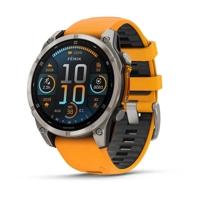Garmin Fenix 8 51mm AMOLED Sapphire Titanium Smartwatch – Spark Orange/Graphite Silicone Band for UAE