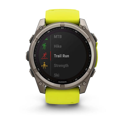 Garmin Fenix 8 51mm Solar Sapphire Titanium Smartwatch – Amp Yellow/Graphite Silicone Band for UAE