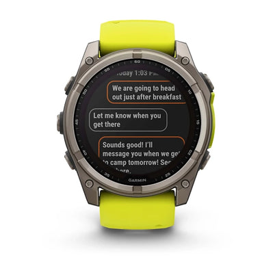 Garmin Fenix 8 51mm Solar Sapphire Titanium Smartwatch – Amp Yellow/Graphite Silicone Band for UAE