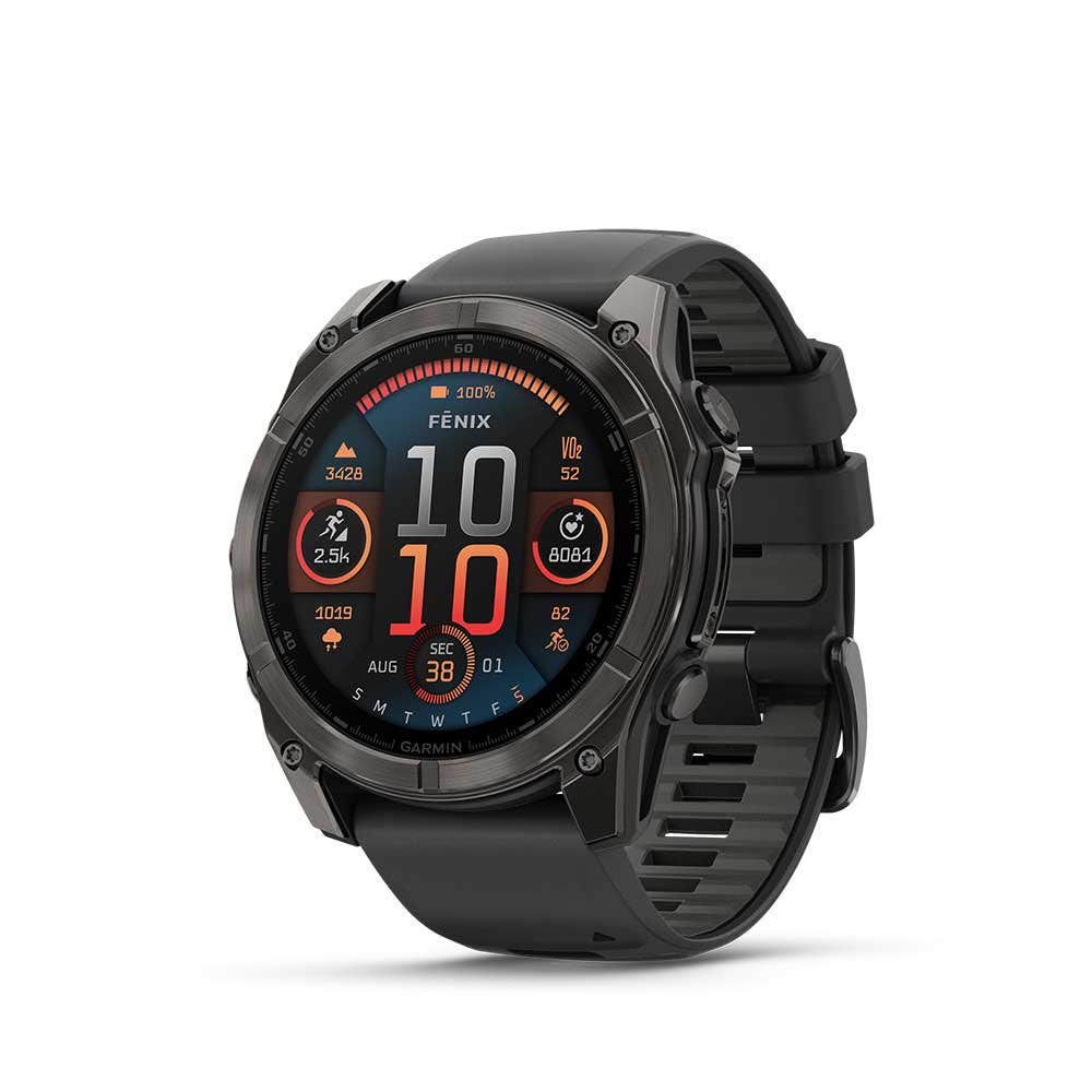 Garmin Fenix 8 51mm AMOLED Sapphire Carbon Gray DLC Titanium Smartwatch – Black/Pebble Gray Silicone Band for UAE