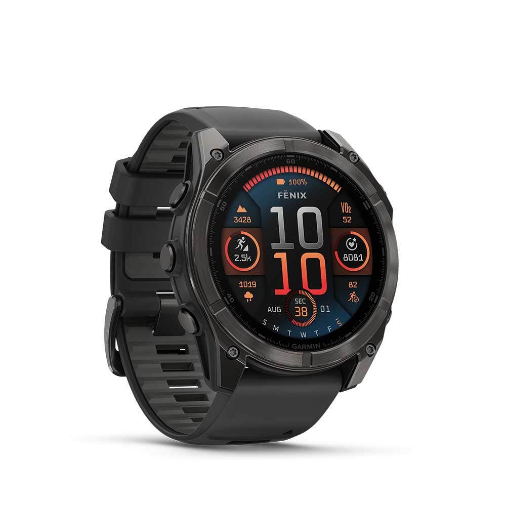 Garmin Fenix 8 51mm AMOLED Sapphire Carbon Gray DLC Titanium Smartwatch – Black/Pebble Gray Silicone Band for UAE