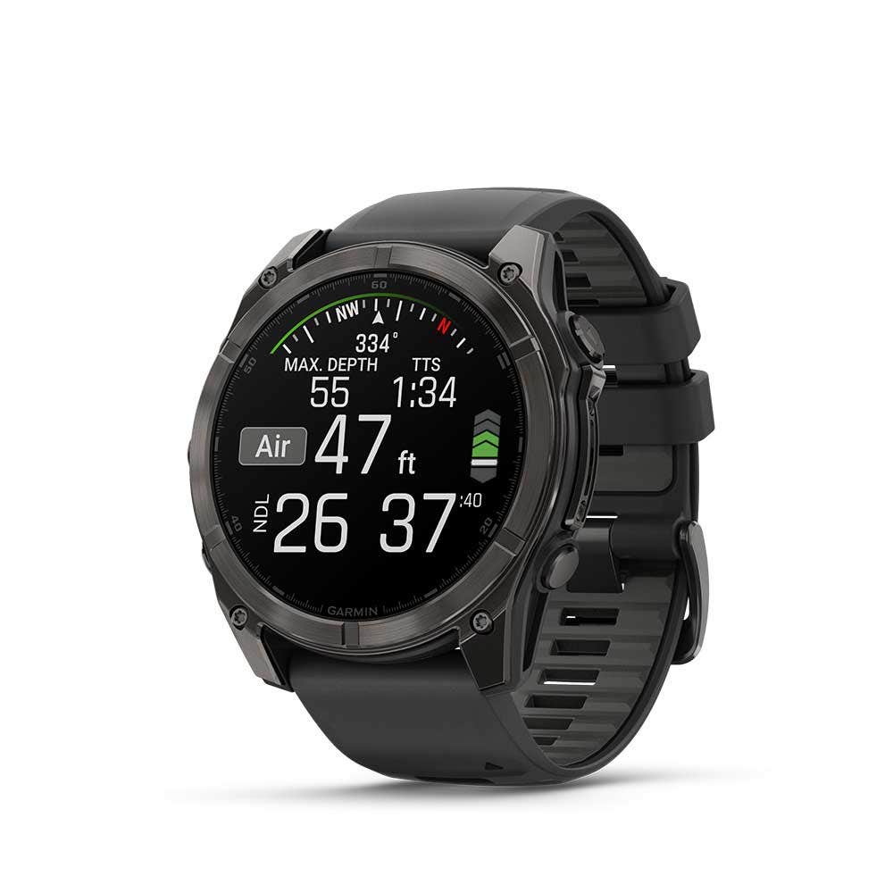 Garmin Fenix 8 51mm AMOLED Sapphire Carbon Gray DLC Titanium Smartwatch – Black/Pebble Gray Silicone Band for UAE