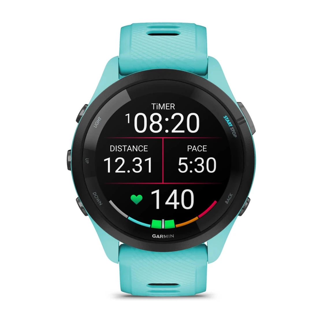 Garmin Forerunner 265 Smartwatch – Black Bezel with Aqua Case and Aqua/Black Silicone Band for UAE