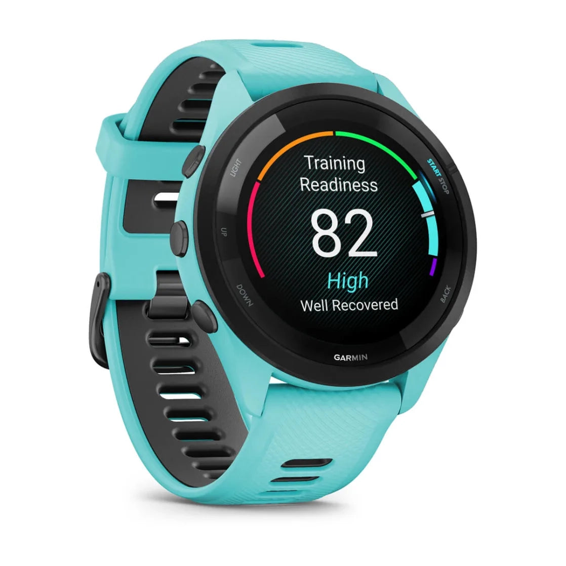 Garmin Forerunner 265 Smartwatch – Black Bezel with Aqua Case and Aqua/Black Silicone Band for UAE