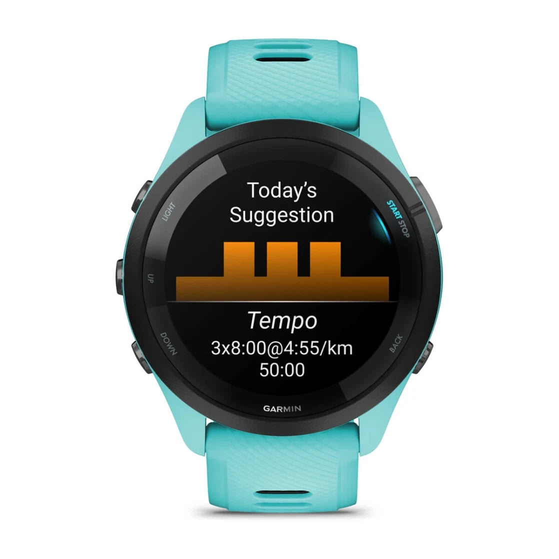 Garmin Forerunner 265 Smartwatch – Black Bezel with Aqua Case and Aqua/Black Silicone Band for UAE