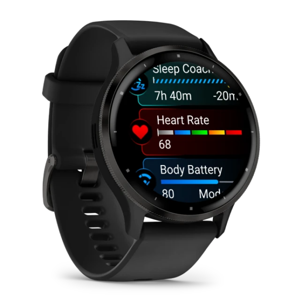 Garmin Venu 3 Fitness Smartwatch – Slate Stainless Steel Bezel with Black Case and Leather Band for UAE