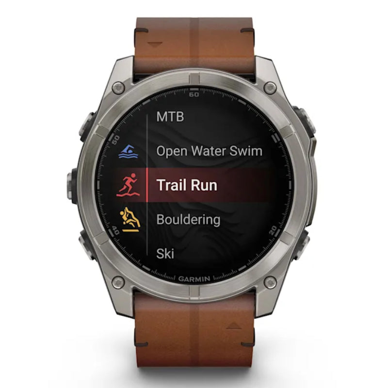 Garmin Fenix 8 51mm AMOLED Sapphire Bare Titanium Black Smartwatch – Chestnut Leather & Graphite Silicone Bands for UAE