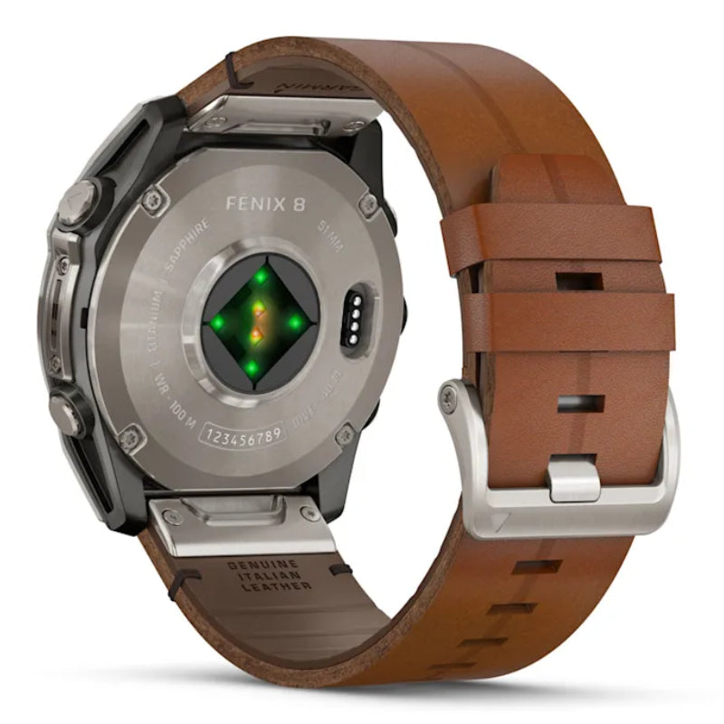 Garmin Fenix 8 51mm AMOLED Sapphire Bare Titanium Black Smartwatch – Chestnut Leather & Graphite Silicone Bands for UAE
