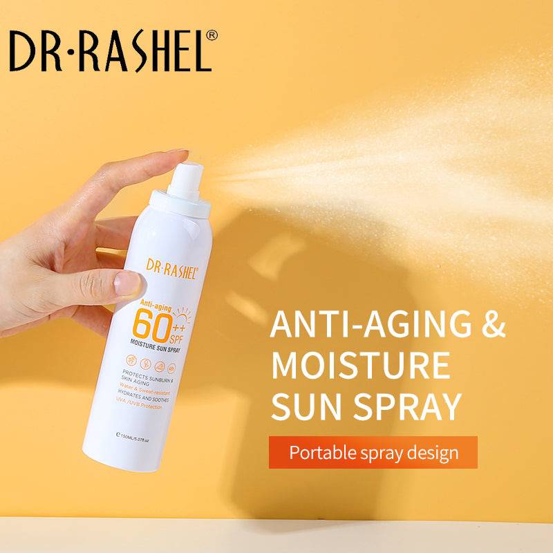 DR. RASHEL Anti-Aging And Moisture Sun Spray SPF 60 Clear 150mlPersonal Care🌞 Broad Spectrum SPF 60++ Protection: Shields skin from harmful UVA and UVB rays, preventing sunburn and premature aging. 💧 Moisturizing Formula: Infused with hydrating ingredie