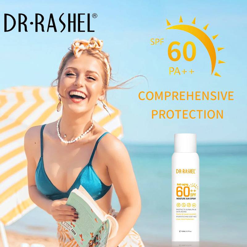 DR. RASHEL Anti-Aging And Moisture Sun Spray SPF 60 Clear 150mlPersonal Care🌞 Broad Spectrum SPF 60++ Protection: Shields skin from harmful UVA and UVB rays, preventing sunburn and premature aging. 💧 Moisturizing Formula: Infused with hydrating ingredie