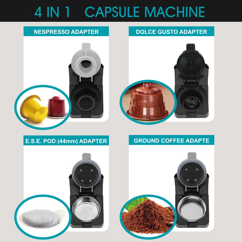 Winning Star Electric Multi 4 In 1 Capsule Coffee MachineKitchen AppliancesIntroducing the Winning Star Electric Multi 4 In 1 Capsule Coffee Machine. This 20 Bar 1400W machine makes preparing coffee easy and efficient. With its professional design, enjoy