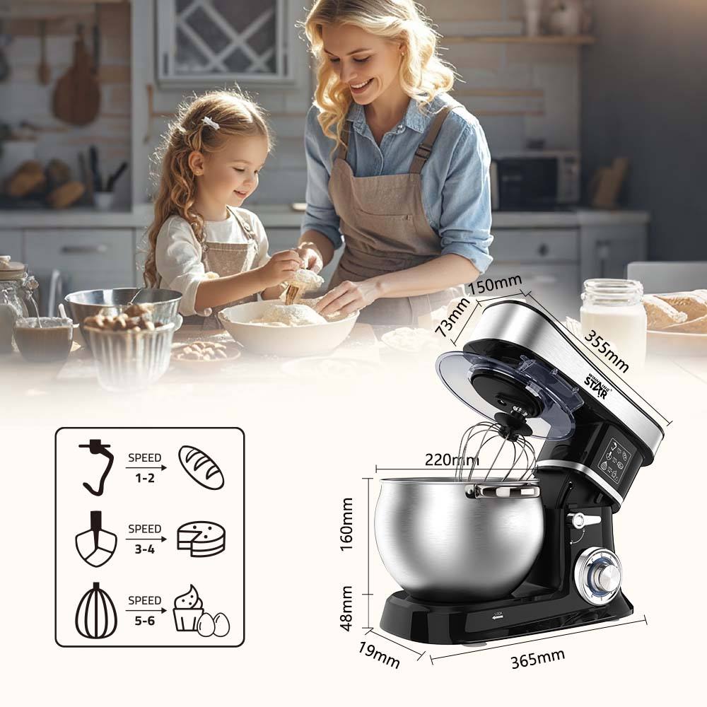 Winning Star 6 Speed Kitchen Stainless Steel Stand Mixer for BakingKitchen AppliancesEffortlessly prepare large quantities of food with the Winning Star 6 Speed Kitchen Stainless Steel Stand Mixer. With a powerful 1200 watt motor and 6 liter capacity, thi