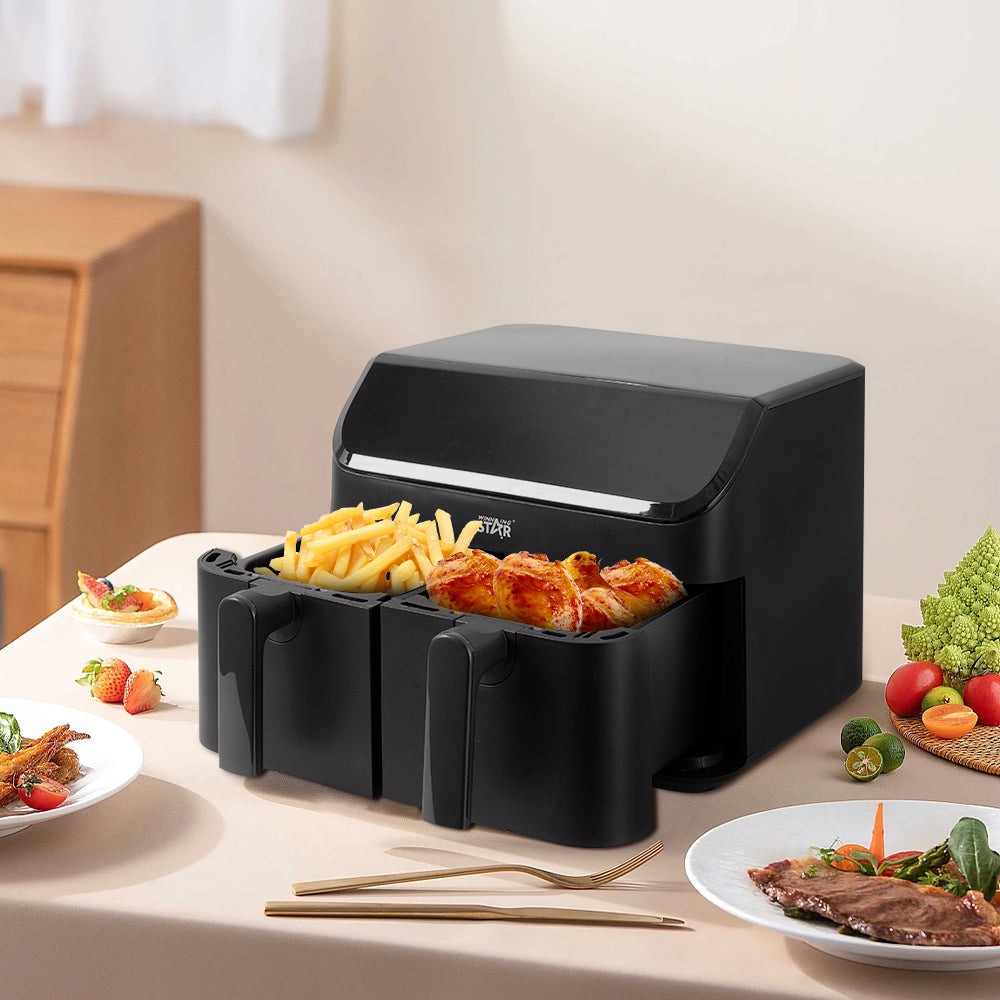 Winning Star 2000W 4.5+4.5L Dual Zone 2-Basket Air FryerKitchen AppliancesIntroducing the Winning Star 2000W 4.5+4.5L Dual Zone 2-Basket Air Fryer, the ultimate kitchen gadget for healthier frying. With a powerful 2000W motor and a dual zone design, this