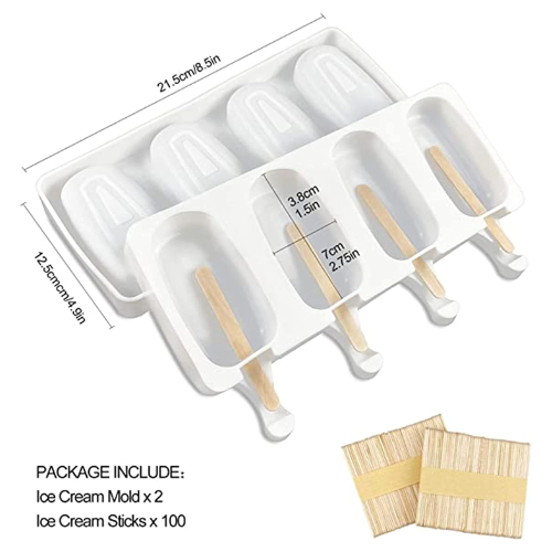 DELFINO Ice Lolly Moulds, BPA Free Silicone Popsicles Moulds of 2 Packs, Ice Cream Ice Cube Tray Popsicle Reusable Food Grade Silicone DIY Moulds Oval with 50 Pieces Natural Wood Craft Sticks (White)Kitchen GadgetsElevate your summer treats with the DELFI