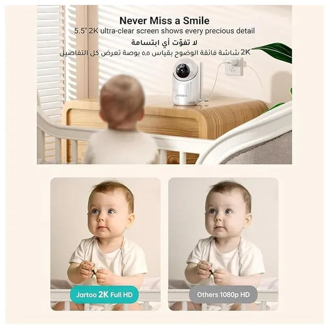 Jartoo Baby Monitor with Camera – Video & Audio Monitor, No WiFi, Night Vision, 2-Way Talk, Cry Detection, Long Range