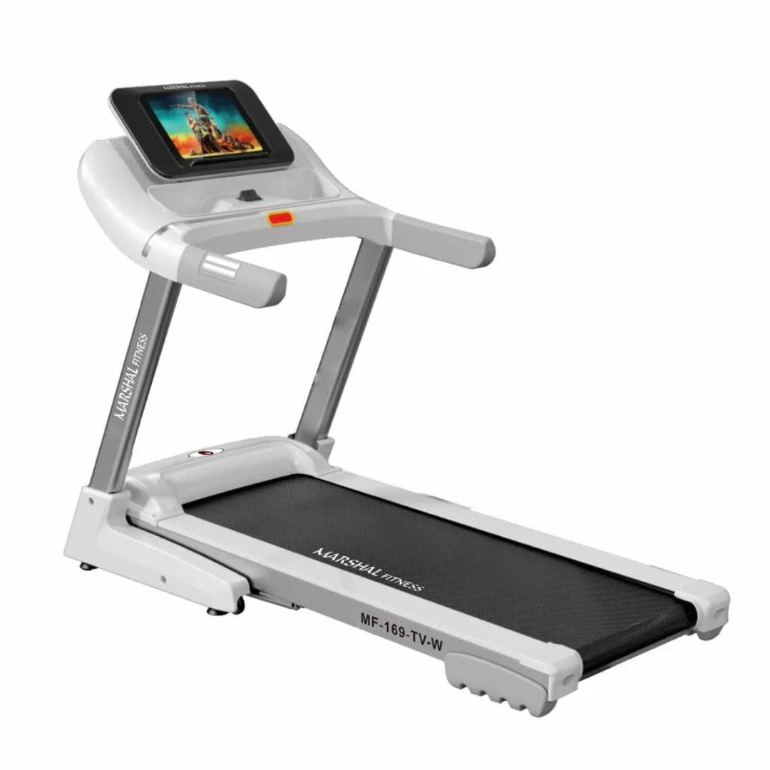 Marshal Fitness Home Use Best TV Treadmill 3.5 DC-HP Motor - Max User 100KG | MF-169-TVSports & FitnessThe Home Use Best TV Treadmill with a 3.5 DC-HP Motor is an innovative fitness solution that combines exercise with entertainment. Featuring a built-in