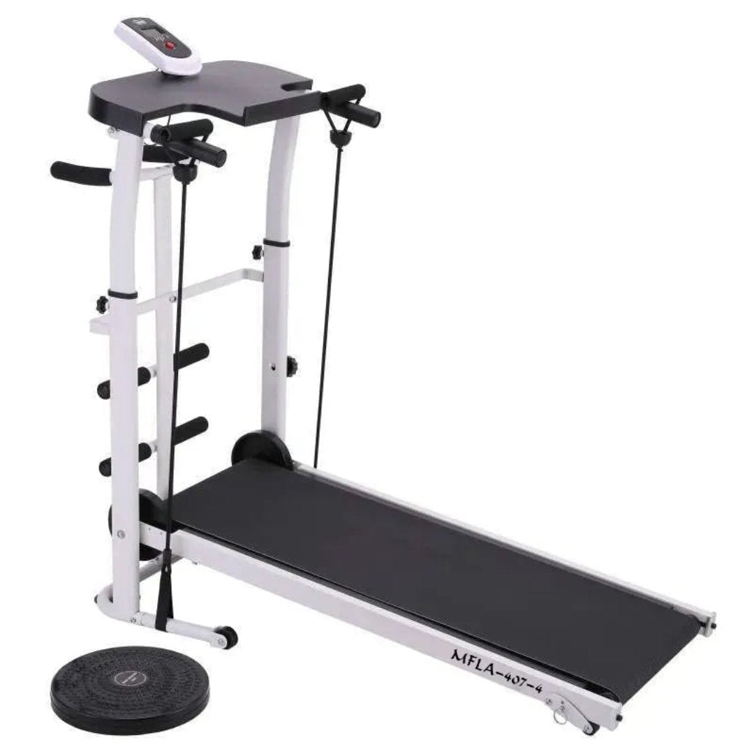 Marshal Fitness Manual Treadmill with Sit-Up Function, Ropes and Twister | MFLA-407-4Sports & FitnessElevate your workout with the Manual Treadmill featuring a sit-up function, ropes, and a twister. The white frame complements the sleek black running belt