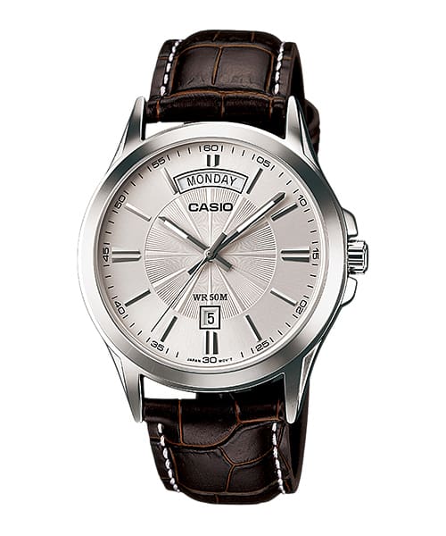 Casio Casual Analog Display Watch MTP-1381L-7AVDFJewellery50-meter water resistance Day and date display Genuine leather band Simple, easy-to-use design Water ResistanceThe 50m water resistance suitable for everyday use. The watch can resist a splash of w