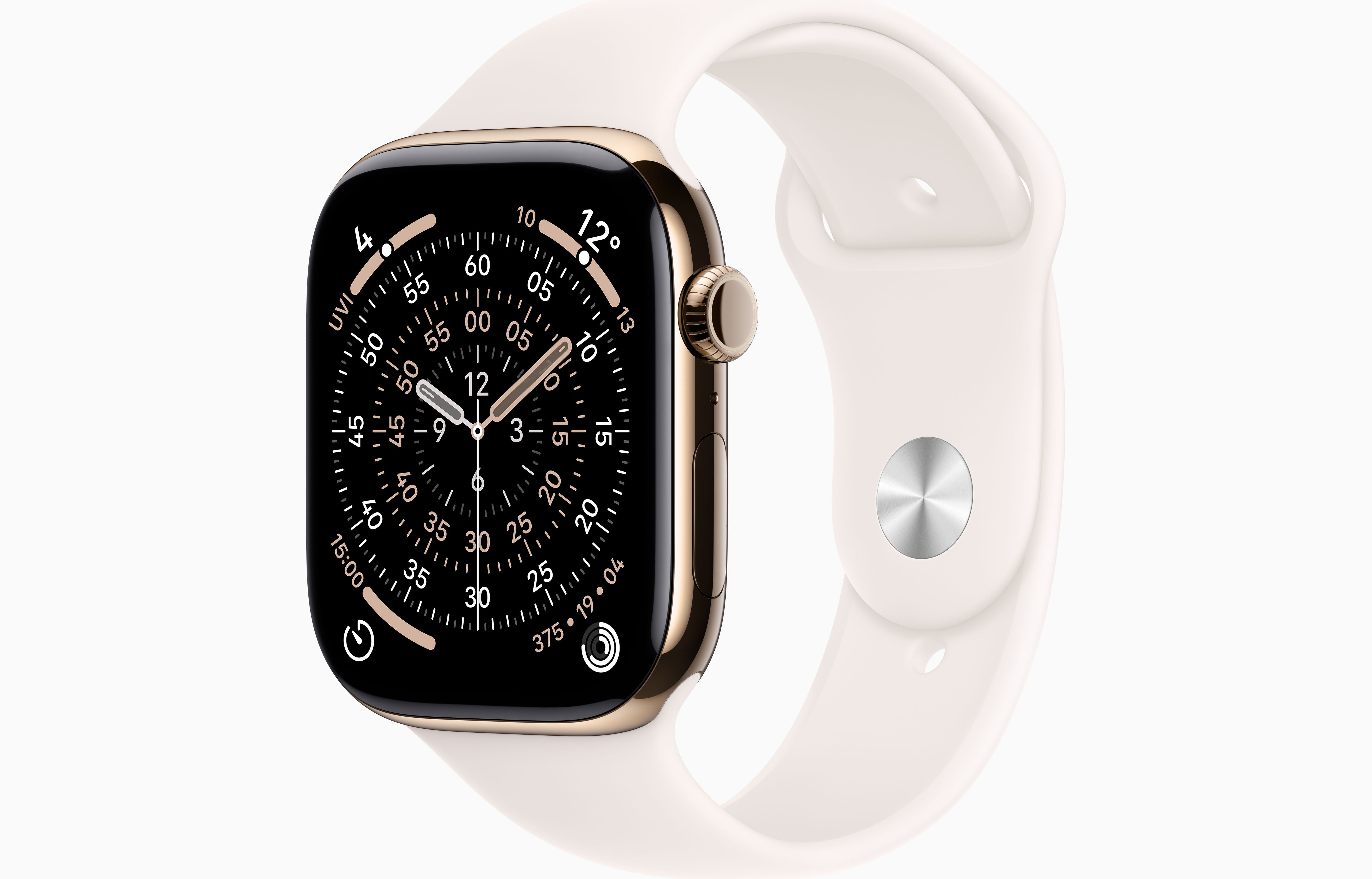 Apple Watch Series 11 GPS + Cellular, Gold Titanium Case with Light Blush Sport Band 
