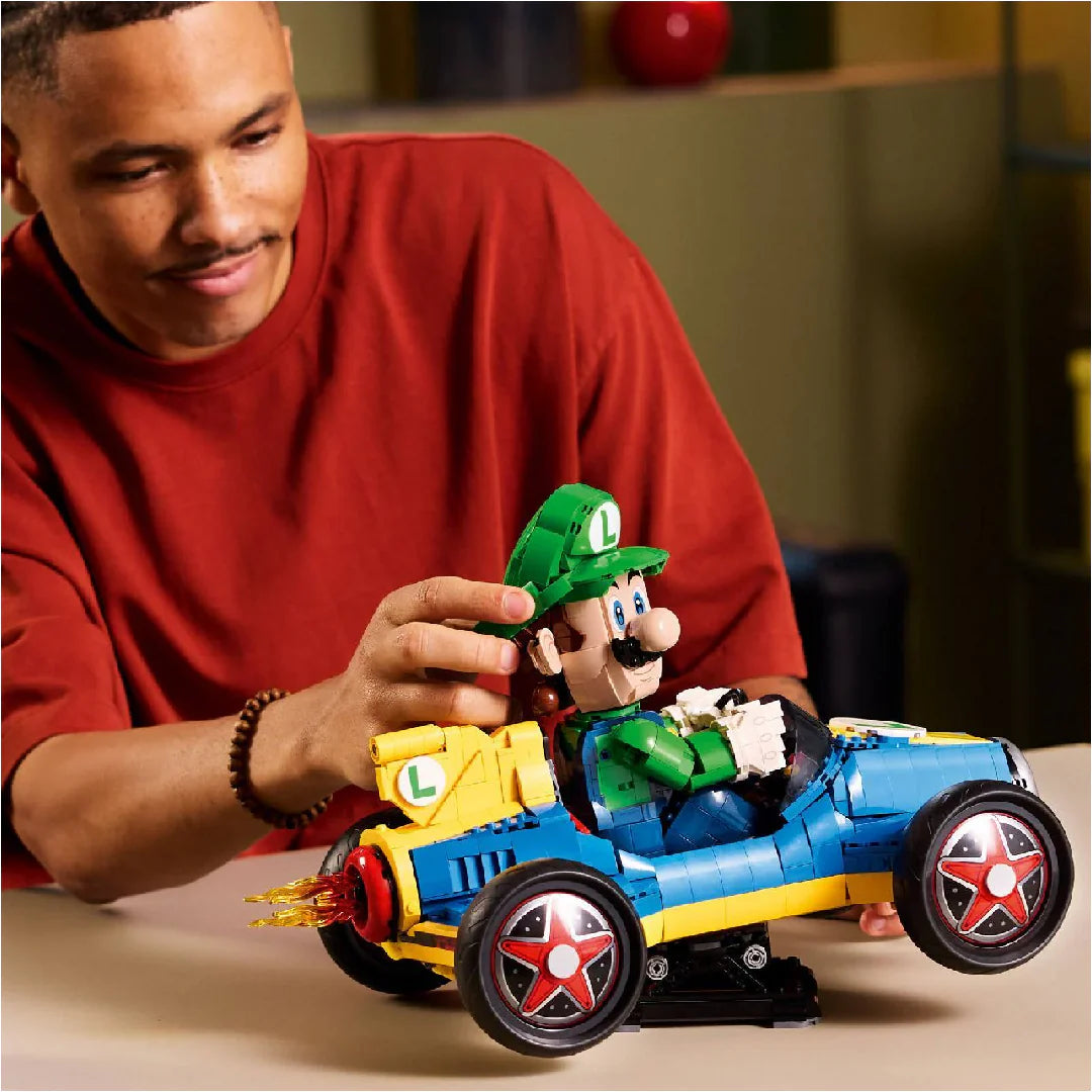LEGO 72050 Mario Kart Luigi & Mach 8 – 2,234pcs, Posable Luigi, Flame Exhaust, Display Stand, 18+