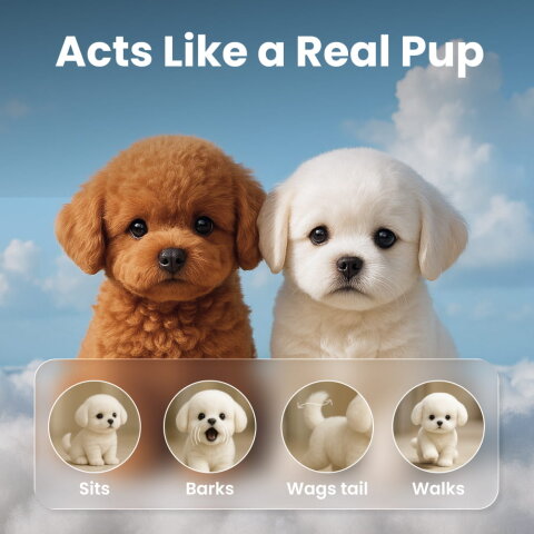 Wuffy AI robotic puppy toy with LED eyes and realistic pet behavior
