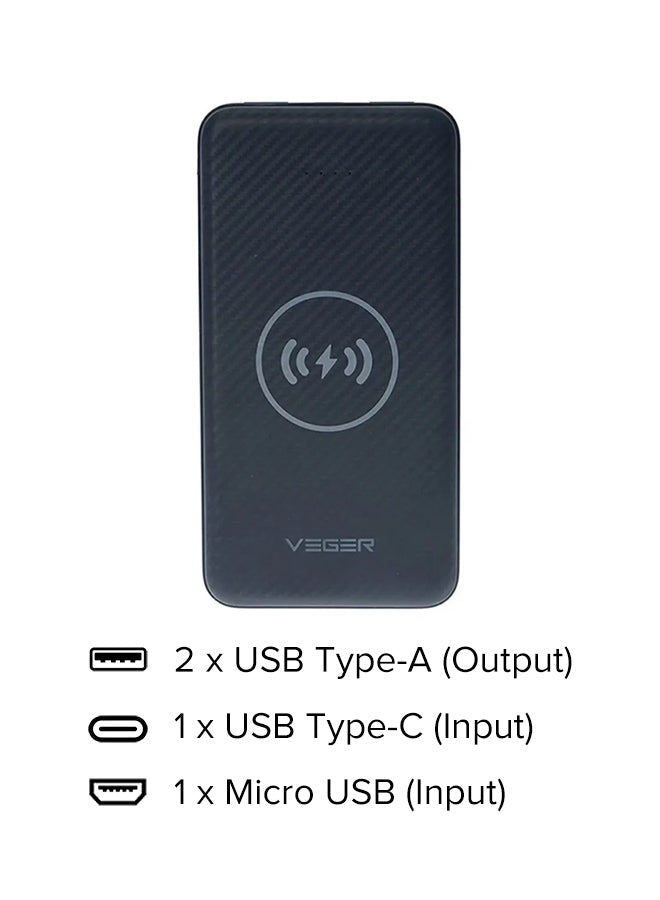 VEGER portable charger with USB-C and wireless pad