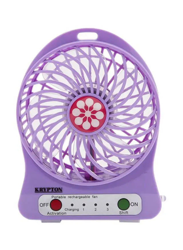 Krypton Rechargeable Mini Fan KNF6037Home EnvironmentThe Krypton 5" mini rechargeable fan with LED light provides fast cooling. Simple, modern design 3-speed control levels LED night lights Anti-rust body 3.7V, 1500 mAh lithium battery ensures smooth, qui