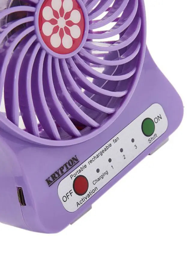 Krypton Rechargeable Mini Fan KNF6037Home EnvironmentThe Krypton 5" mini rechargeable fan with LED light provides fast cooling. Simple, modern design 3-speed control levels LED night lights Anti-rust body 3.7V, 1500 mAh lithium battery ensures smooth, qui