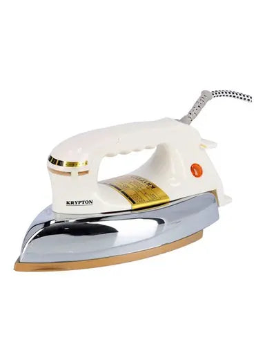 Krypton-Automatic Dry Iron 1200w KNDI6075 - White/SilverHome AppliancesHeavy Weight IronHard on wrinkles, easy on clothes Non-stick Golden Teflon Plate The base plate of this iron is a non-stick golden Teflon Plate. It comes with 60 micron Teflon Plating.