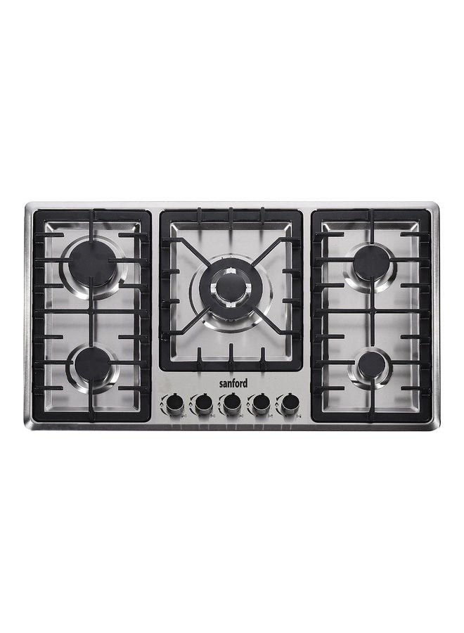 Sanford Stainless Steel Gas Hob 5 Burner With FSD SF5452GH BS FSD - SilverKitchen Appliances5 Burner Gas Hob. Flame Supervision Device. High Temperature Resistant Burner. Low Gas Consumption. Brushed Stainless Steel Body. Cast Iron Heavy-Duty Pan Support.