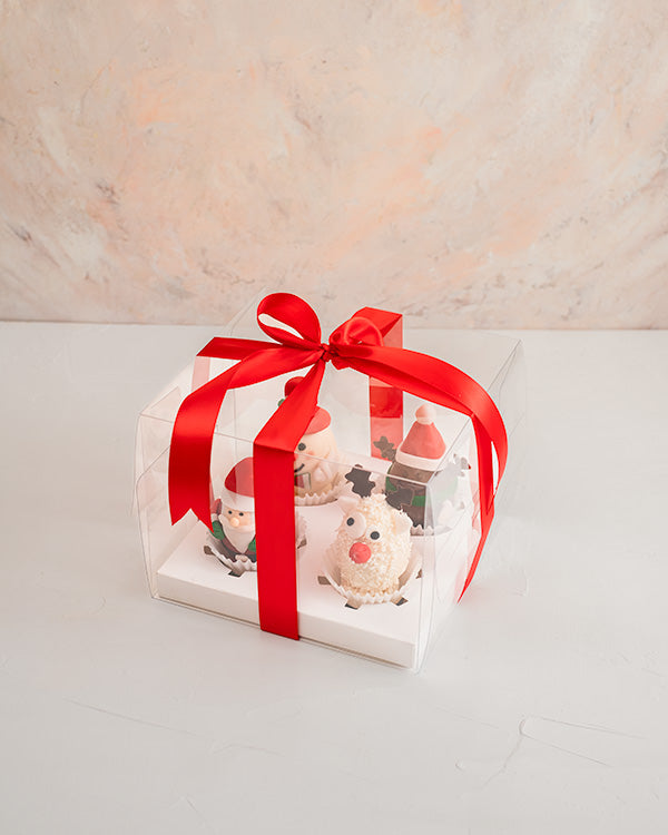 Edible Christmas Characters by NJDChocolate & ConfectioneryYour Gift Contains: • Christmas characters made with assorted Milk and White chocolate • 4 pieces - 125 grams each • Flavor: Hazelnut, Peanut Butter, Roche and Kinder • Weight of Chocolate: 500gra
