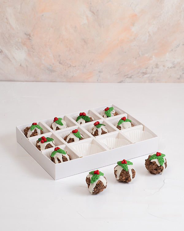 ChocoKrispies by NJDChocolate & ConfectioneryYour Gift Contains: • 12 Belgian chocolate Rice Krispie desserts in Christmas theme • Box Size: 24×18.5×3.5cm Handling and Storage • Keep away from direct heat and sunlight • Best stored between 12-18 °C • Suit