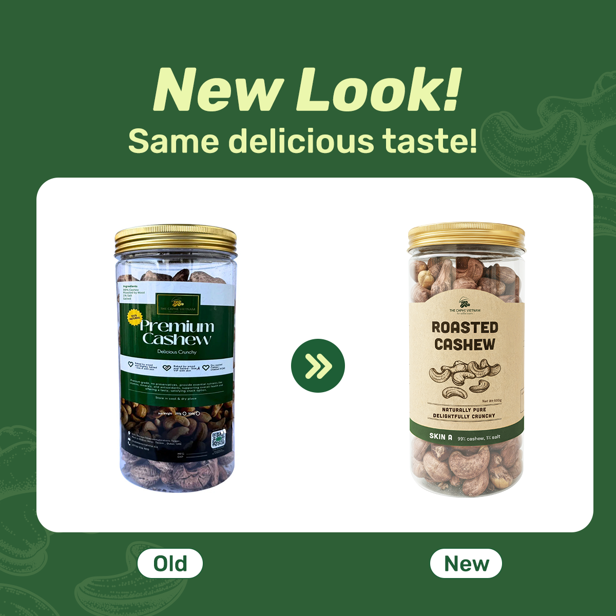 The Caphe Vietnam Premium Cashew Nuts - 500 G | Wood-Baked, Roasted Cashew | Salted with Skin | Size A | Vietnamese Cashew, Ready To Eat Nuts