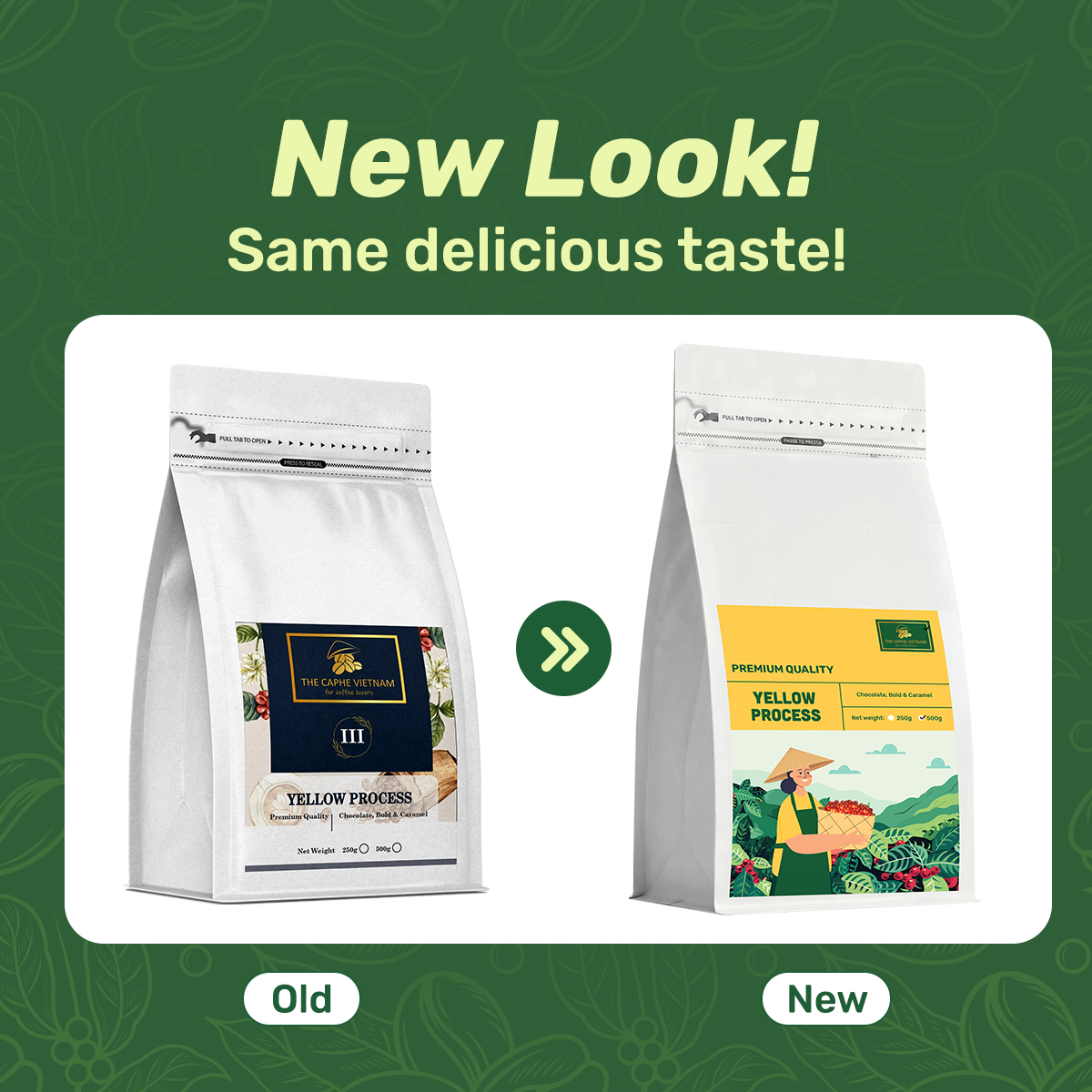 The Caphe Vietnam Premium Whole Beans Coffee - 1 KG | Yellow Process | Medium Roast, Premium Robusta | Vietnamese Whole Coffee Bean