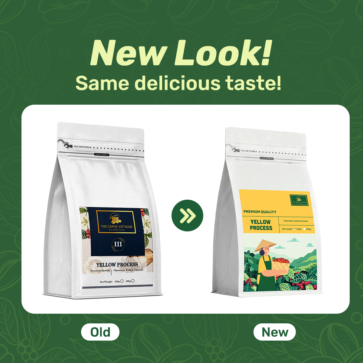 The Caphe Vietnam Premium Whole Beans Coffee - 250 G | Yellow Process | Medium Roast, Premium Robusta | Vietnamese Whole Coffee Bean