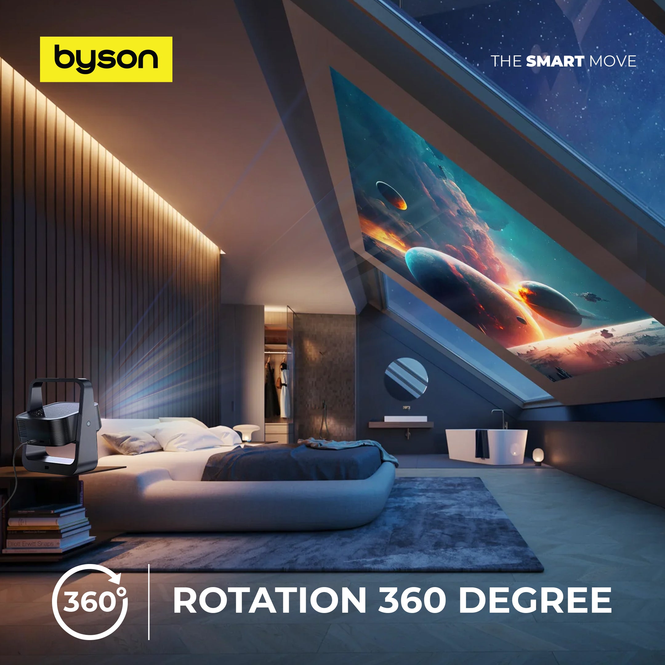 BSON Aurora Smart Home Projector – 4K HDR Mini Projector with 5G WiFi, Android 13, 360° Rotation & 150" Display