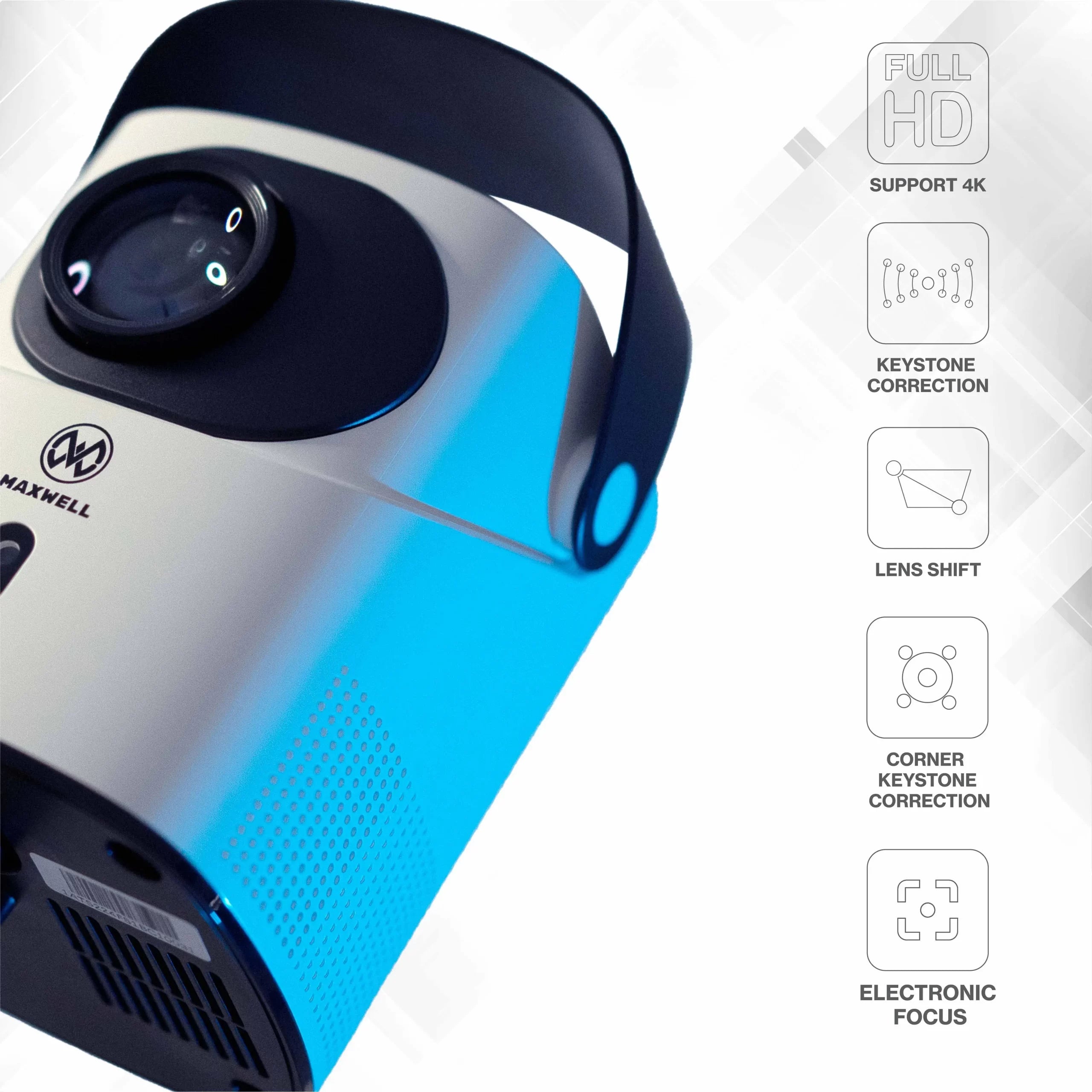 Maxwell Phantom Pro Projector Supports 4k, Built-in Stand, Portable Speaker, Full HD 1080P Resolution, Keystone Correction, Electronic Focus, Hi-Fi Sound System, 5G Wifi, Outdoor/Home Cinema ProjectorAudio & VideoThe Maxwell Phantom Pro Projector is desig