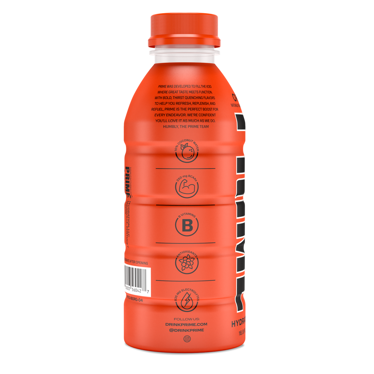 Prime Hydration Drink 500ml - Orange [Pack of 12]BeveragesZero added sugar​ 25 Calories​ 10% Coconut Water​ Electrolytes
