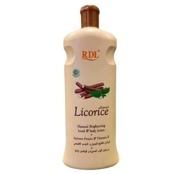 RDL Licorice Hand & Body Lotion 600mlPersonal CareSkin Brightening Formula: Enriched with licorice extract to help fade dark spots, even skin tone, and enhance natural radiance. Deep Hydration: Provides long-lasting moisture to relieve dry, rough skin wit