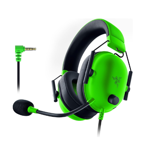 Razer Blackshark V2 X Green Gaming HeadsetGaming Headsets🎮 Multi-Platform Compatibility: Seamlessly connects via 3.5mm jack to PC, Mac, Xbox, PlayStation, Nintendo Switch, and mobile devices. 🔊 Razer TriForce 50mm Drivers: Delivers rich trebles, clear m