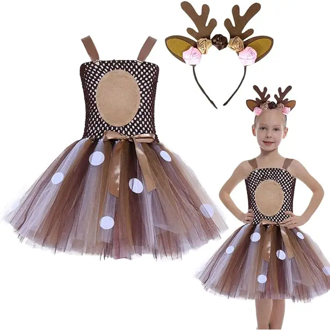 Festive reindeer-themed dress for girls