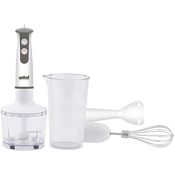 Sanford 3 In 1 Multi Functional Hand Blender SF6853MHBBSKitchen Appliances100% copper motor. 2 Speed control with Turbo. Stainless steel blade. Detachable plastic rod. Plastic housing. Ergonomic & Anti-splash design. 400 watts. Accessories:500ml chopper |